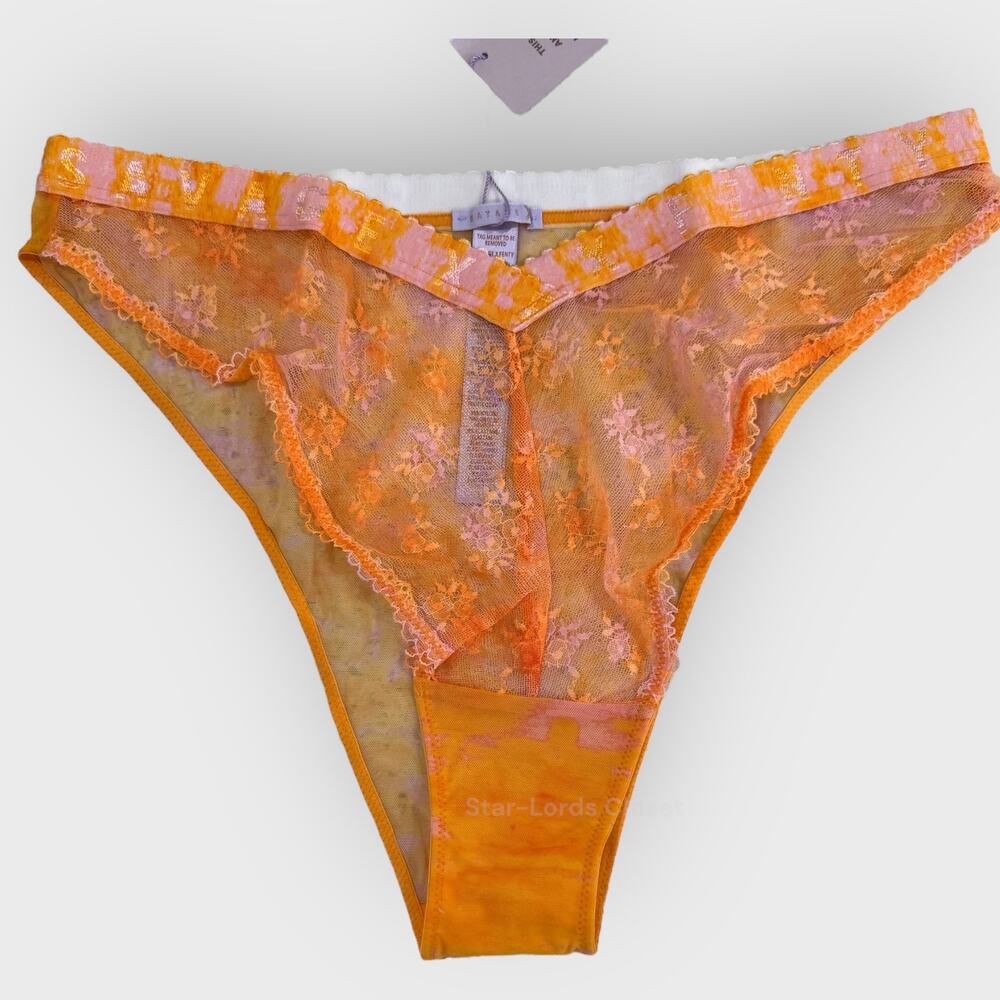 Savage X Fenty Watercolor Tie Dye Lace Brazilian Underwear Plus Size 1X | Orange